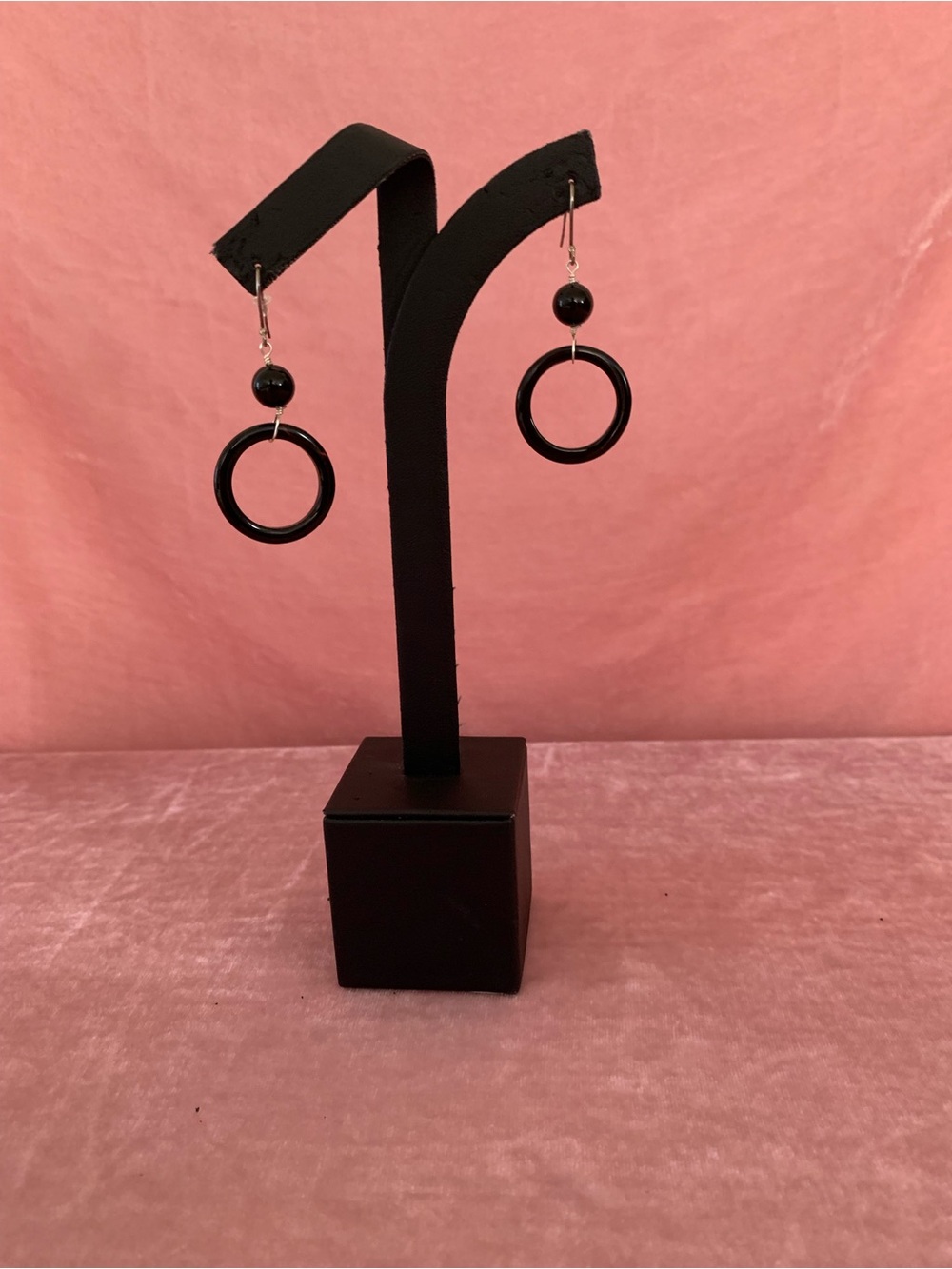 Black Hoop Drop Earrings - Classic Women Jewelry 925 silver hooks